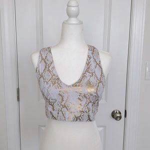Fabletics White and Gold Snakeskin Sports Bra